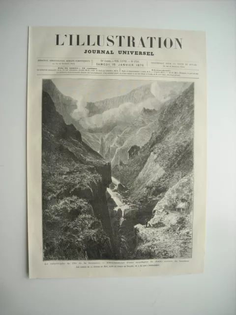 Gravure 1876. La Catastrophe De L’ile De La Reunion. Effondrement D’une Montagne