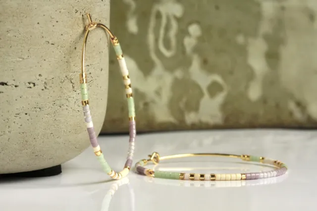 Creolen Pastel Perlen vergoldet Miyuki handgefertigt groß Boho Geschenk Frau 3