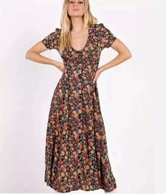 Auguste Womens Dress Maxi Length Alice Black Floral Wrap Size 10 EUC Boho