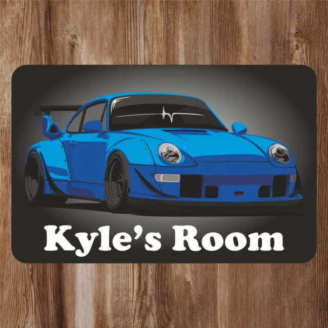 Blue Sports Car Kids Bedroom Door Sign Personalised With Any Name
