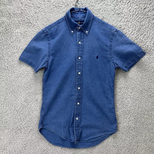 Polo Ralph Lauren S Small Slim Fit Blue Denim Chambray Shirt Short Sleeve VGC