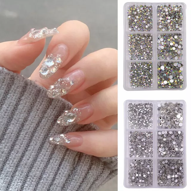 Taille Mixte Art Ongles Verre Strass Dos Plat Cristal 3D Gemmes Manucure Décor #