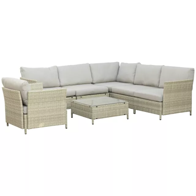 Outsunny Salotto da Giardino 7 Pezzi Modulabile in Rattan PE con Cuscini, Beige