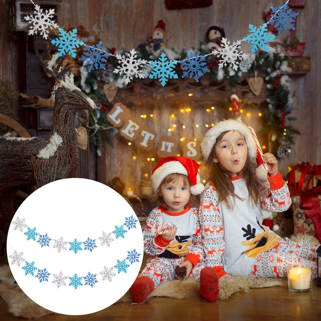 2 Sets Frohe Weihnachten Banner Girlande Weihnachten Schneeflocke Streamer 3