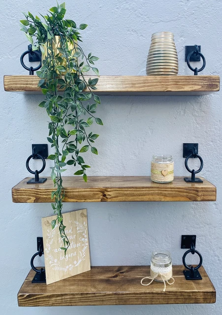 Rustic Floating Shelves Wooden Shelf Chunky Handmade Bespoke Wood with brackets