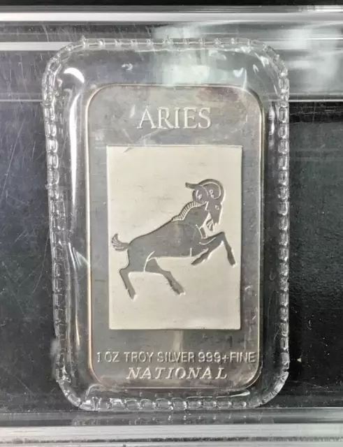 1985 Zodiac ARIES National Canada Mint 1 Toz .999 Fine Silver Art Bar ~ Sealed