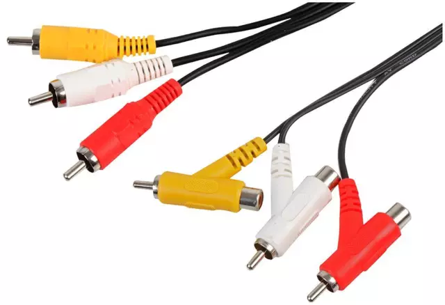 Stackable RCA Splitter Cable - 2m AV Phono Lead Composite Video Red White Yellow