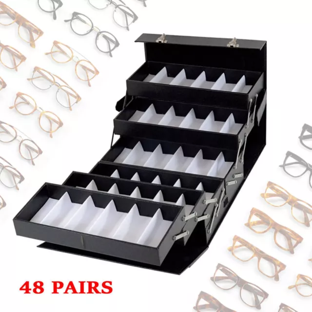 48 Pairs Sunglasses Display Case Eyewear Suitcase Eyeglasses Organizer Key Lock