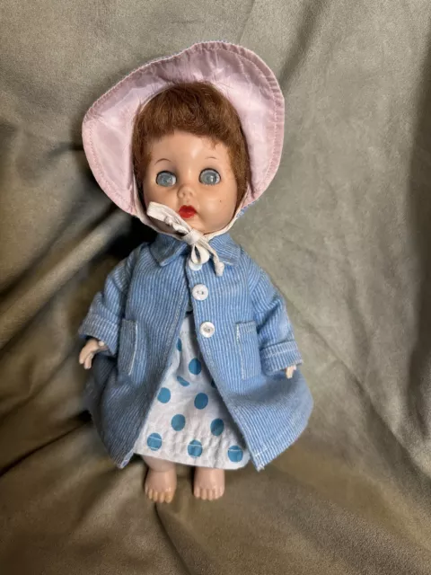 Vintage R&B Hard Plastic Littlest Angel Doll 10.5" Walker Blue Eye Molded Lashes