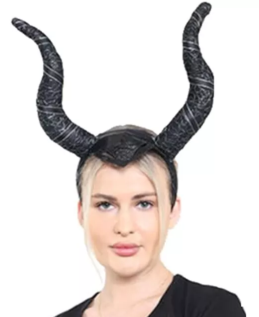 Maleficent Lady Horns Headband Halloween Fancy Dress Black Evil Queen Headpiece