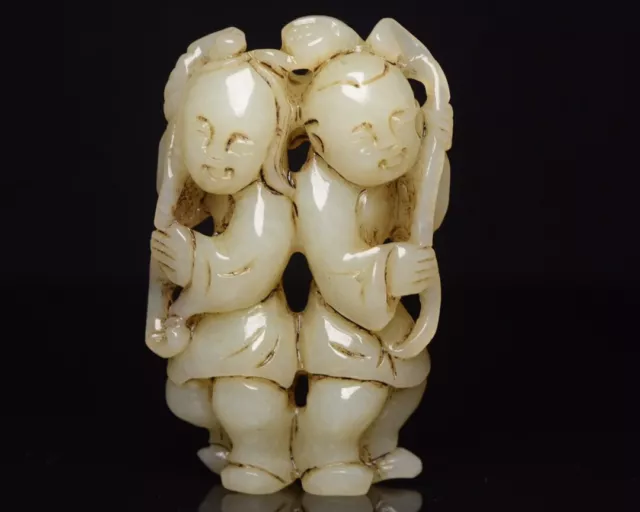 Chinese Exquisite Handmade child Carving Hetian Jade Statue