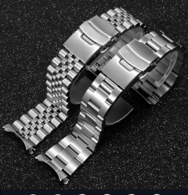 Solid Stainless Steel Watch Band Straps Mens Arc Bracelet 20/22/24mm Fit Seiko