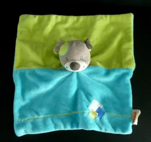 *. DOUDOU PLAT DOUKIDOU CHIEN BLEU VERT CUBE CARRE dou kidou - EXCELLENT ETAT