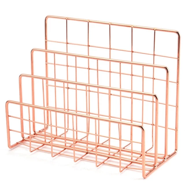 Bookshelf Office Desktop Rose Gold Metal Book  Three Layer Desktop MagazineY7