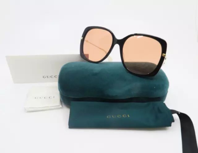 Gucci GG0511S 002 57mm Black-Gold/Orange Oversized New Women's Sunglasses.