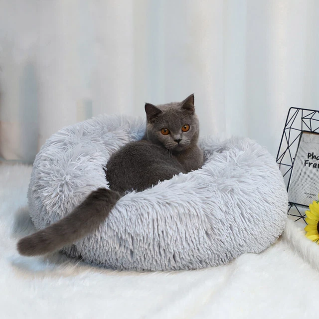 Donut Plush Pet Dog Cat Bed Fluffy Warm Soft Calming Bed Sleeping Kennel Nest