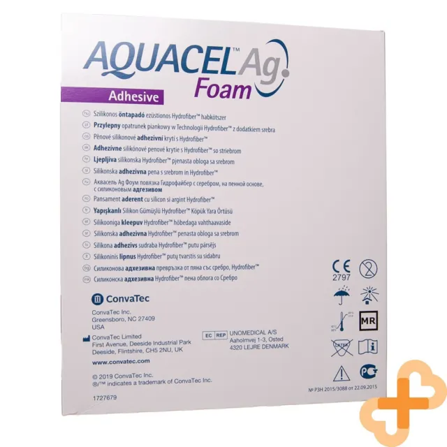 ConvaTec Aquacel Ag Adhésif Silicone Anti-microbien Coiffeuse 17.5x17.5cm 10 Pcs 2