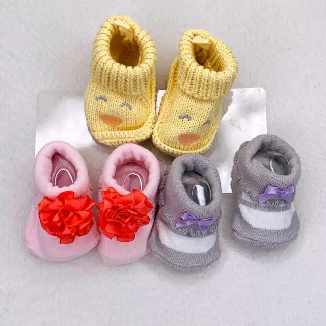 baby girl  booties socks boutique new born yellow knit pink bows