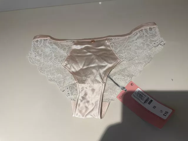 M&S Rosie for Autograph Silk & Lace Brazilian Knickers Size 14 Opaline