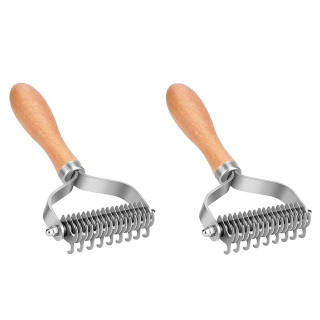 2X Pet Grooming Brush, 2 Sided Undercoat Rake for Dogs & Cats, Dematting Comb &