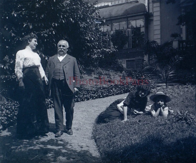 Famille France c1912 Photo NEGATIVE Plaque de verre Stereo Vintage V33L21n2