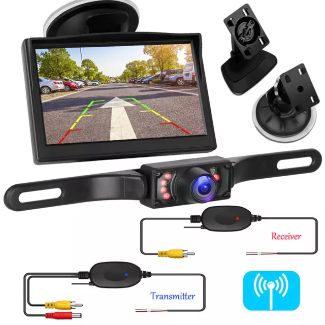 Wireless Car 5'' Mirror Monitor+Waterproof Rear View Backup Reverse Camera Kit