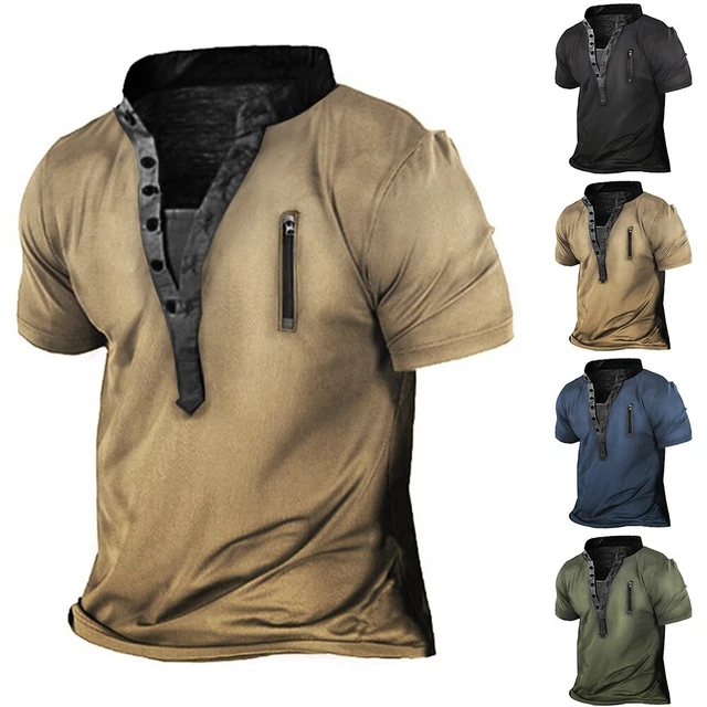 Herren Casual V Ausschnitt Kurzarm Retro T Shirt Lose Henley Button Tops Bluse