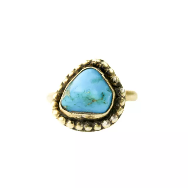 Unique Navajo Vermeil Sterling Silver Turquoise Ring Size 7