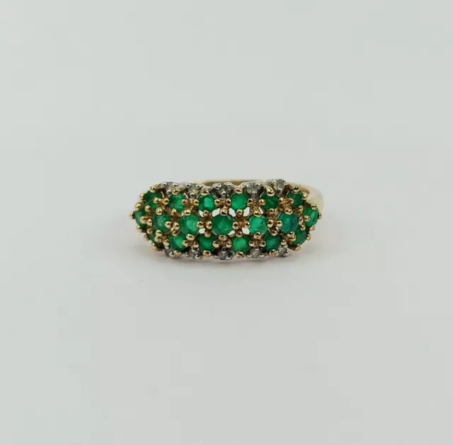 9K Yellow Gold Emerald & Diamond Hallmarked Ring birmingham 2008 US 5.5