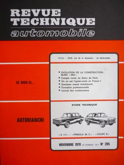 RTA revue technique 295 AUTOBIANCHI A111 PRIMULA COUPE