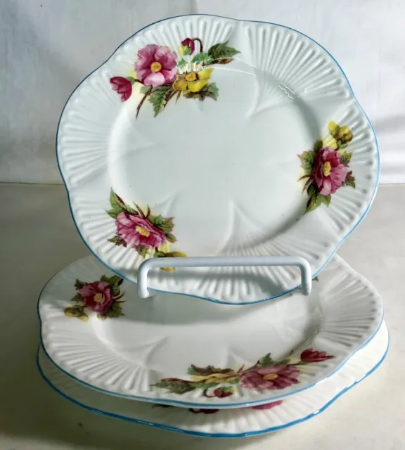 3 Shelley Dainty Shape Begonia 7 1/4" Dessert Plates