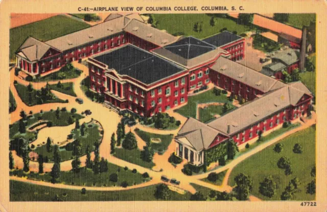 Postcard Airplane View Columbia College South Carolina Linen