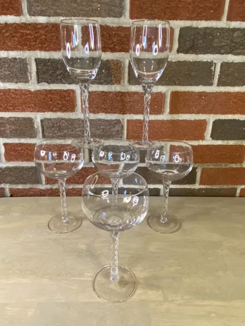 Set of 6 Stuart Crystal Ariel Air Twist Glasses. 2-Wine & 4-Champagne