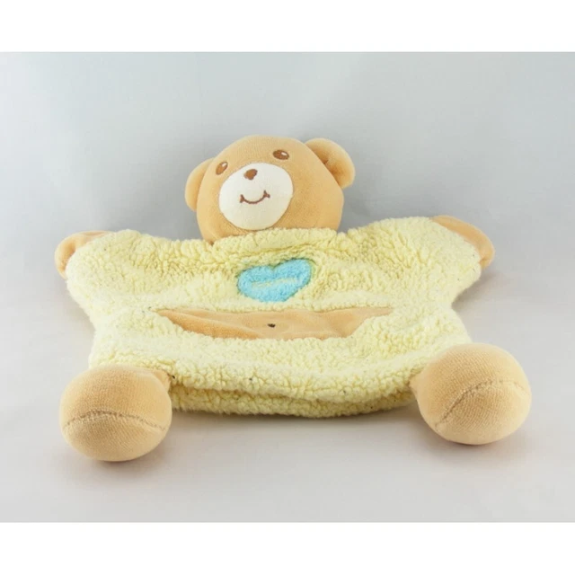 Doudou plat marionnette jaune ours coeur Takinou - 10002