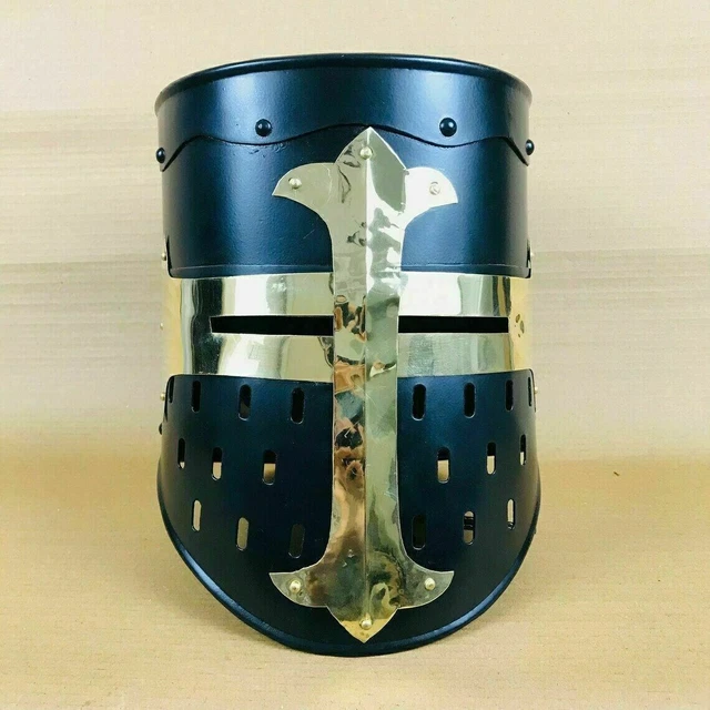 Medieval Knight Armor Crusader Viking Templar Helmet With Stand gift Blue Design