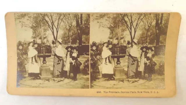 Stereo Scope View Picture Slide Card The Fountain-Central Park-New York Kilburn