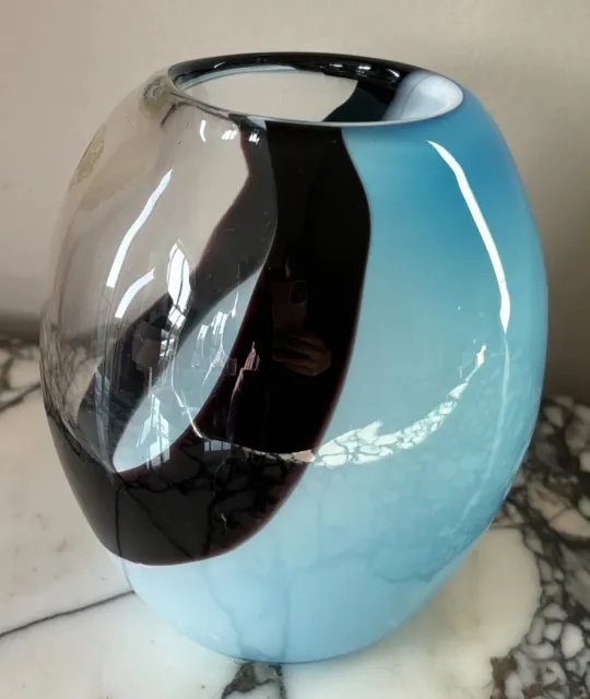 Vintage Art Glass Hand Blown Vase Blue