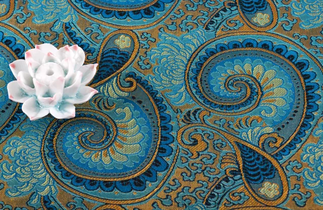 Wholesale! Oriental Silk Damask Brocade Fabric : Peacock Tail Poseidon Paisley