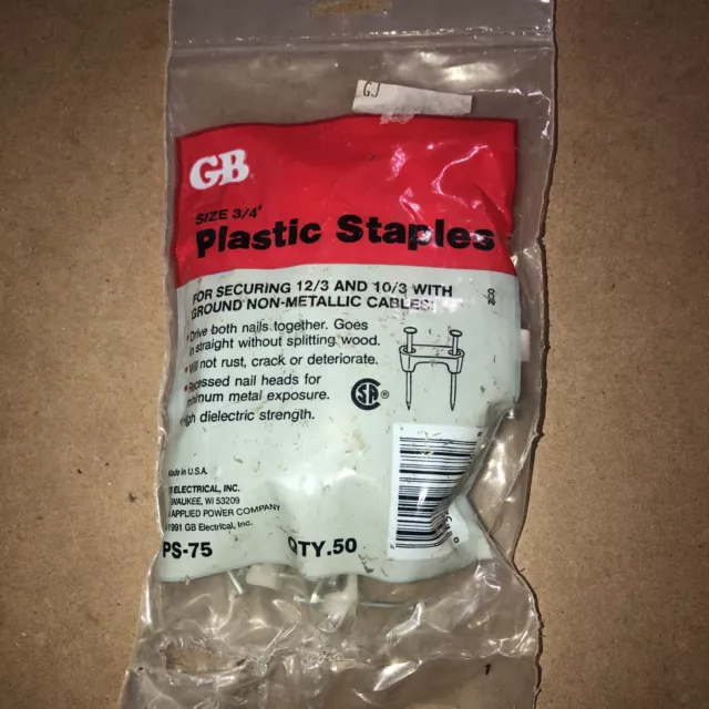 Gardner Bender PS-75 Insulated Staples, ¾ Inch White 50 Pack