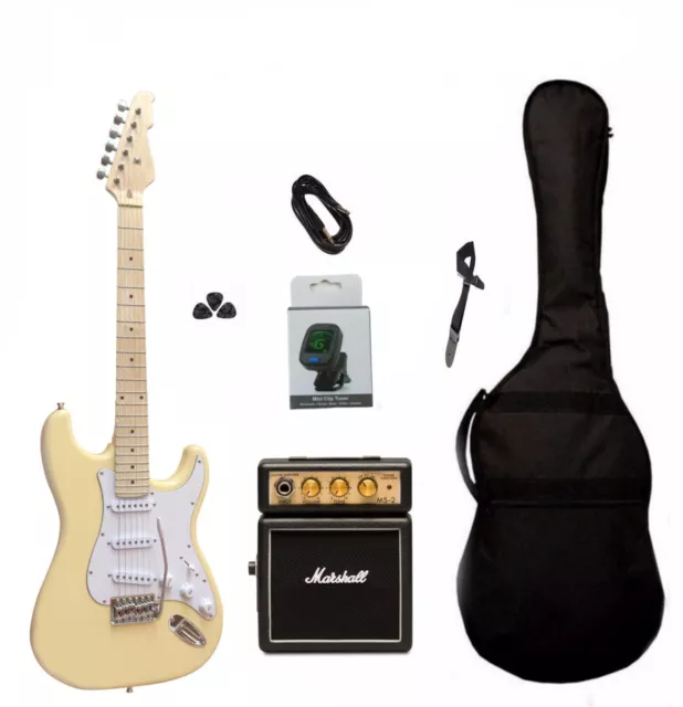 Kit Chitarra Elettrica Stratocaster Cream Amplificatore Marshall Set Accessori