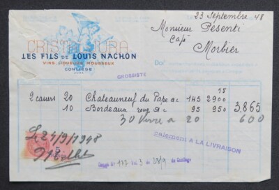 Facture1948 CONLIEGE CRISTAL JURA NACHON   vin wine illustrée 92 