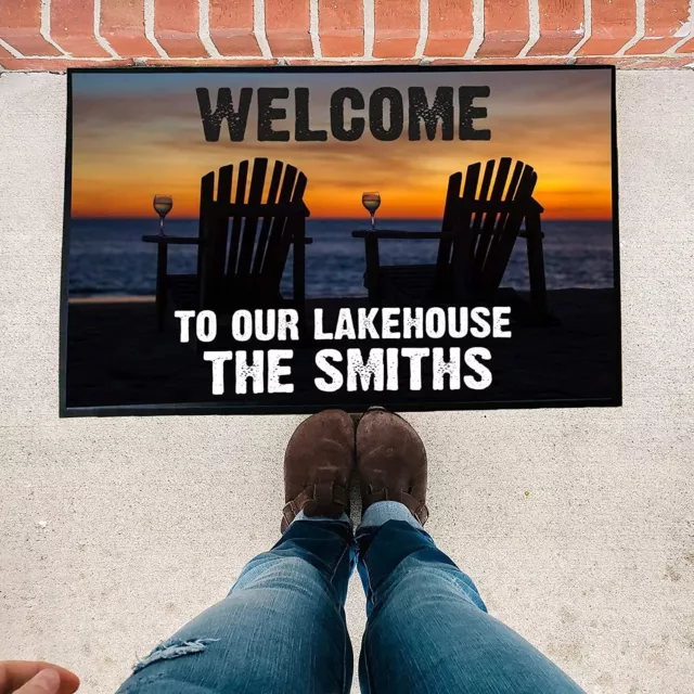 Custom Lake House Doormat, 24” x 36”, Lakehouse Sunset Door Mat