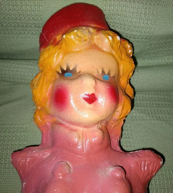 Vintage Chalkware Girl Carnival Prize Figure Bellhop? Hat, Bell Bottom Trousers
