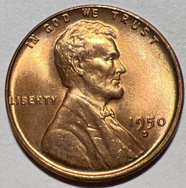 RED BU 1950-D LINCOLN WHEAT PENNY / CENT Denver Mint Exact Coin Pictured A5