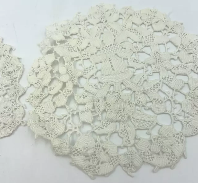 Point de Venise Needle Lace Doily 5" Ivory Open Work Handmade Lot of 2 Vintage 3