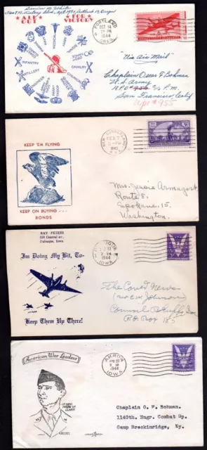 Us 1944-1945 Collection Of Ten War Time Patriotic Covers Different Themes & Desi