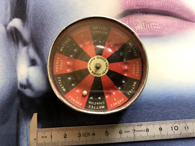Jouet Ancien : Roulette De Poche Mécanique – BV Paris Déposé – Tôle – France