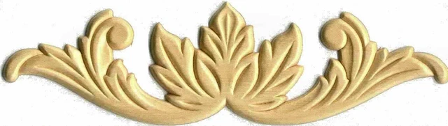 Cabinet Furniture Birch Wood Applique Leaf and Upturned Scroll 9" x 2-1/2"