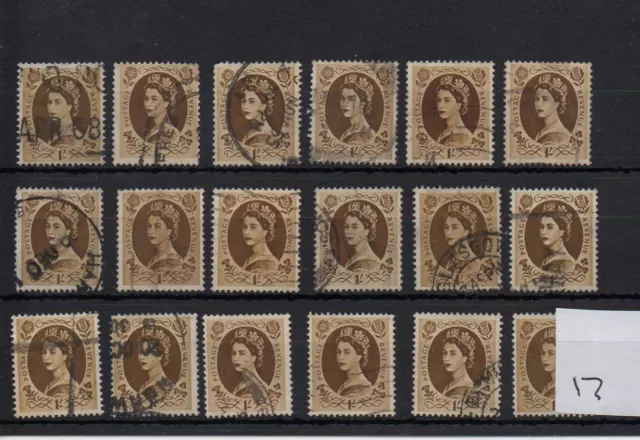 GB - Elizabeth (17) Wilding definitives - 1/-d x 18 copies - commercially used