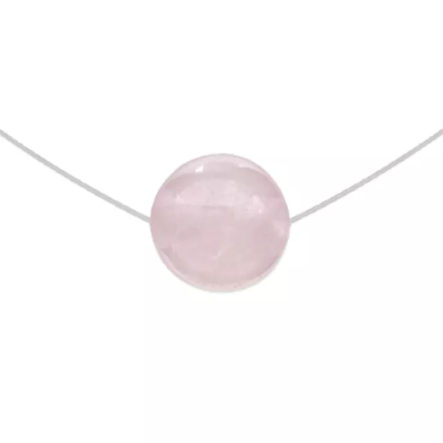 Collier ras de cou fil nylon, Argent 925 et Quartz rose - Neuf - Longueur 37cm